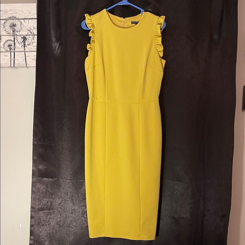 Maggy London Yellow Ruffle Sleeve Midi Dress